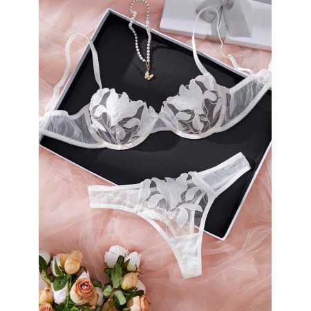 Set 2 piese lenjerie sexy din dantela cu model alb *3