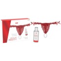 Set INTT – Brazilian Panty Red, chilot din dantelă roșie, cu inel de Perle stimulatoare, mărime universală, si lubrifiant cu aromă de căpșuni, 50 ml